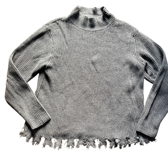 basson Sweaters - Distressed Hem Mock Neck Sweater Grunge Fall Layering XS Gray Cotton Cashmere